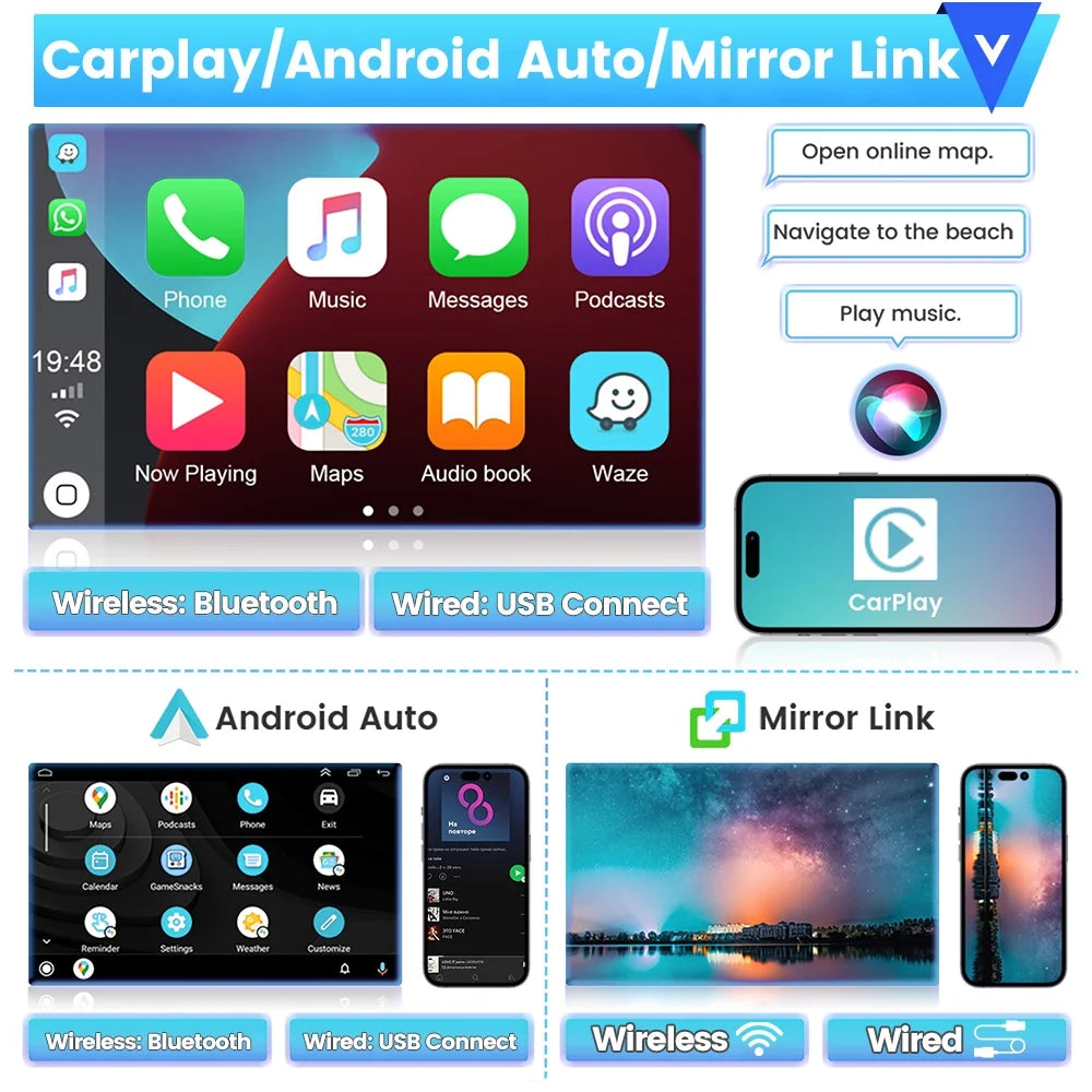 Car WIFI Toyota AHD for Podofo Radio Wireless Mirror Auto GPS 2+32G Touchscreen Backup Carplay Camry Android FM 2006-2011 Camera HD Link 1080P Stereo 9'' Hifi Bluetooth,