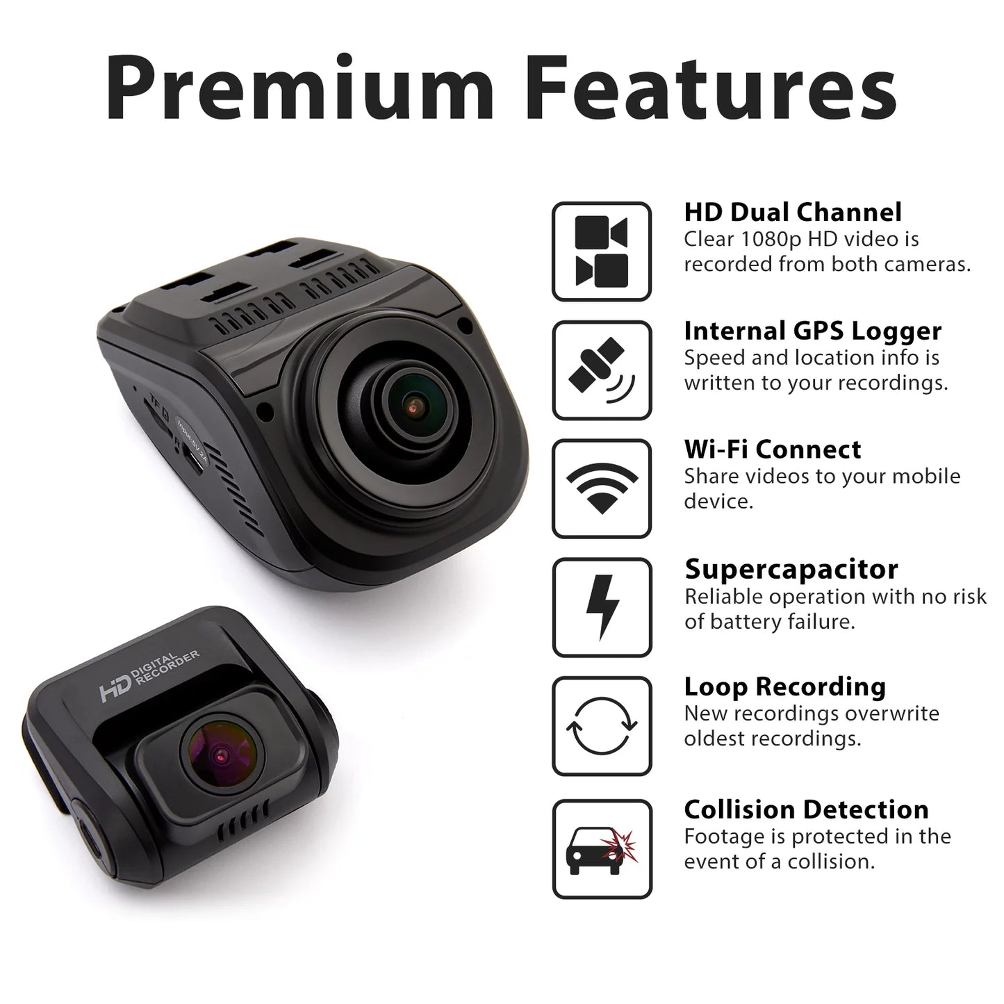 1080p V1P Full HD Front and Cam Dash Rexing Pro Rear