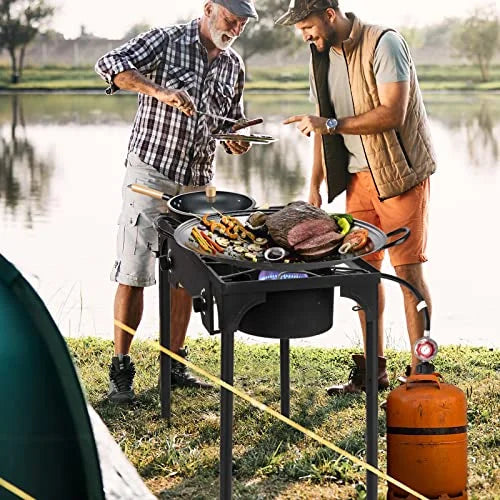 Backyard Gas BTU Outvita Legs, and Knobs Removable Temperature Control Frying Cooker Camping for Burner BBQ, Stove Cooking, 150,000 Cooking, Outdoor Baking Propane for with 2