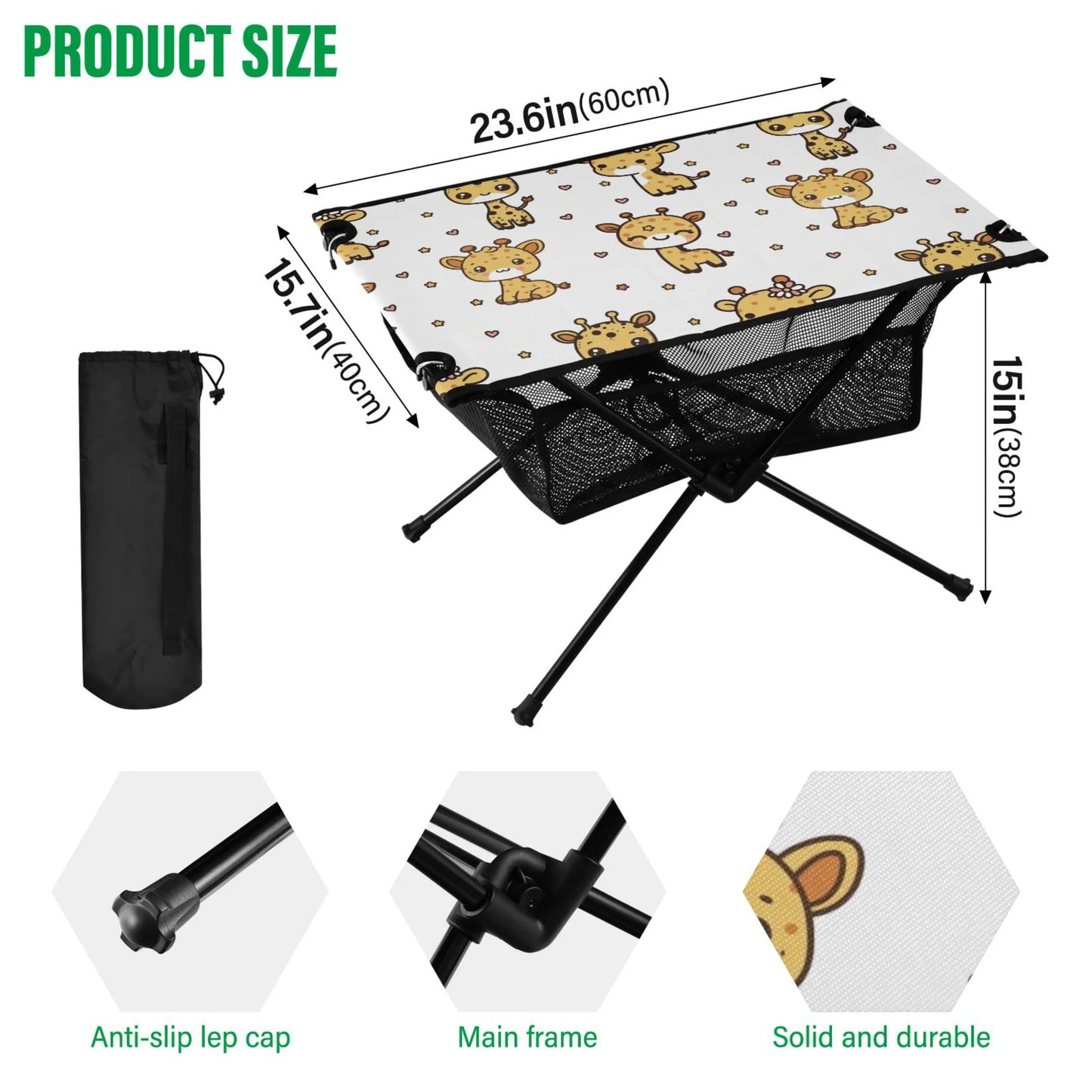 Table Table Camping Storage BBQ Bag Travel for Beach Pattern with Cartoon Giraffe Portable Fishing Outdoor Compact Picnic Folding Cute Table