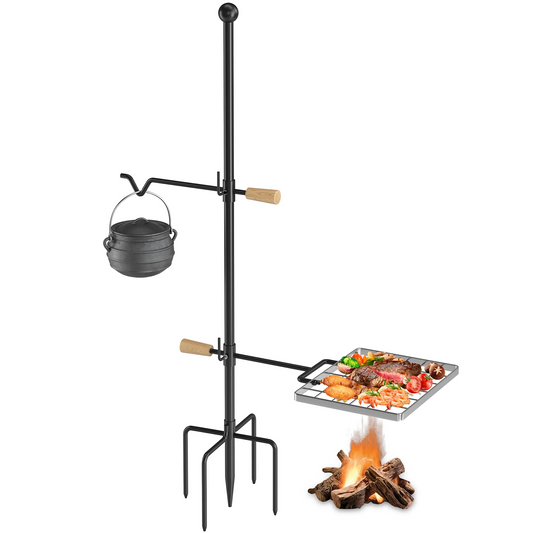 Adjustable Barbecue, Cooking Mr Height Camping IRONSTONE Campfire for Heavy - and - Perfect Rotation Handle, Steel, Grate Grill Duty and Swivel Outdoor