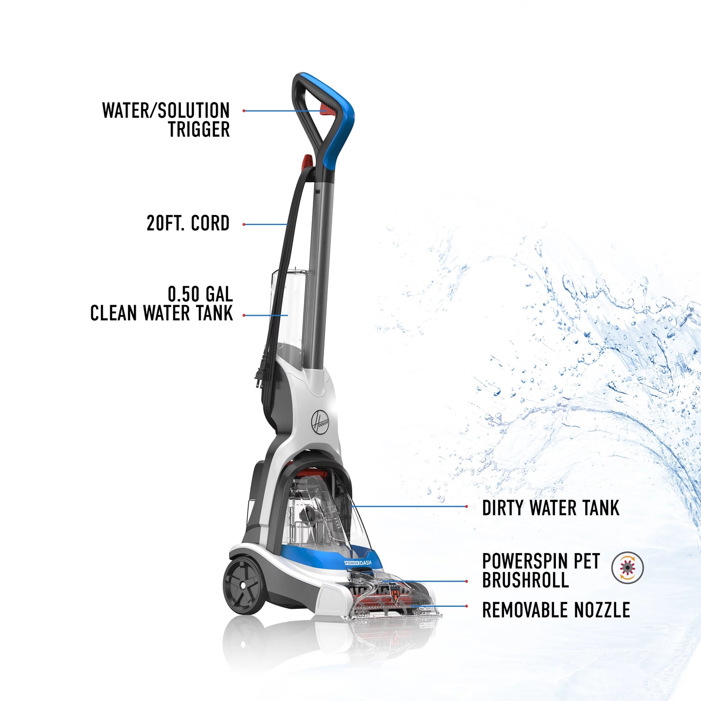 Cleaner Carpet Pet PowerDash with Compact Brushes Hoover Pet FH50710 Antimicrobial