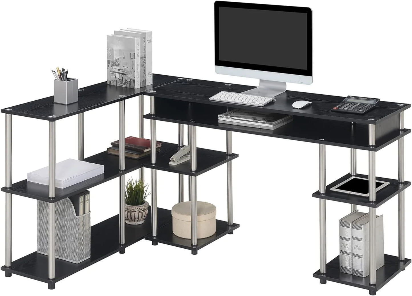 No Designs2Go Home HOZO Black Tools Organization, (Desk, Contemporary Table), Modern Office Study, Console 2-Piece Set