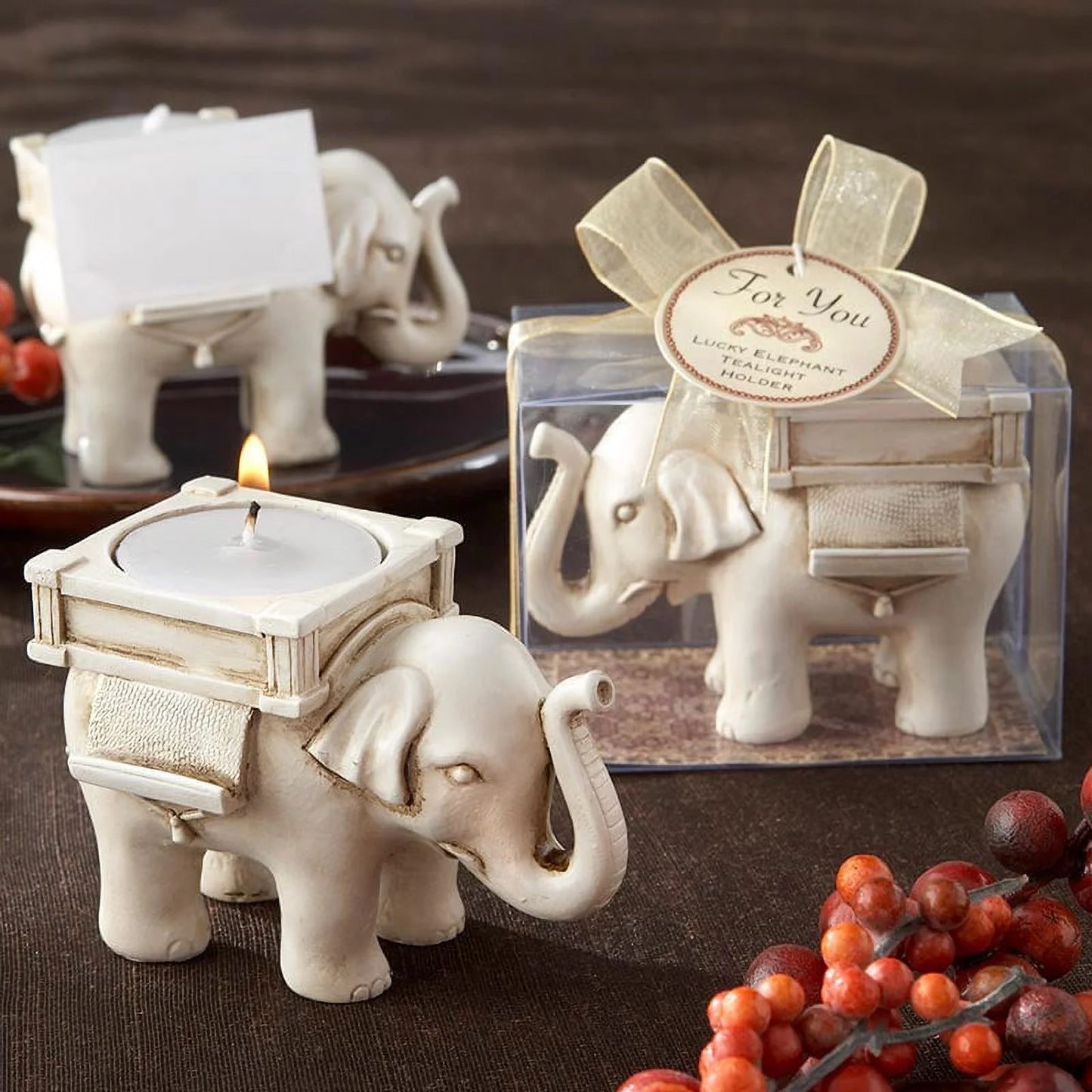 Lucky Set & Ivory Baby Party or More, Aspen Guest Decorations Souvenir, Kate of Antique Tea - Gift, Holder Light Finish Gift, Elephant Favor - for Showers, 6 Bridal Party Hostess Weddings, Showers