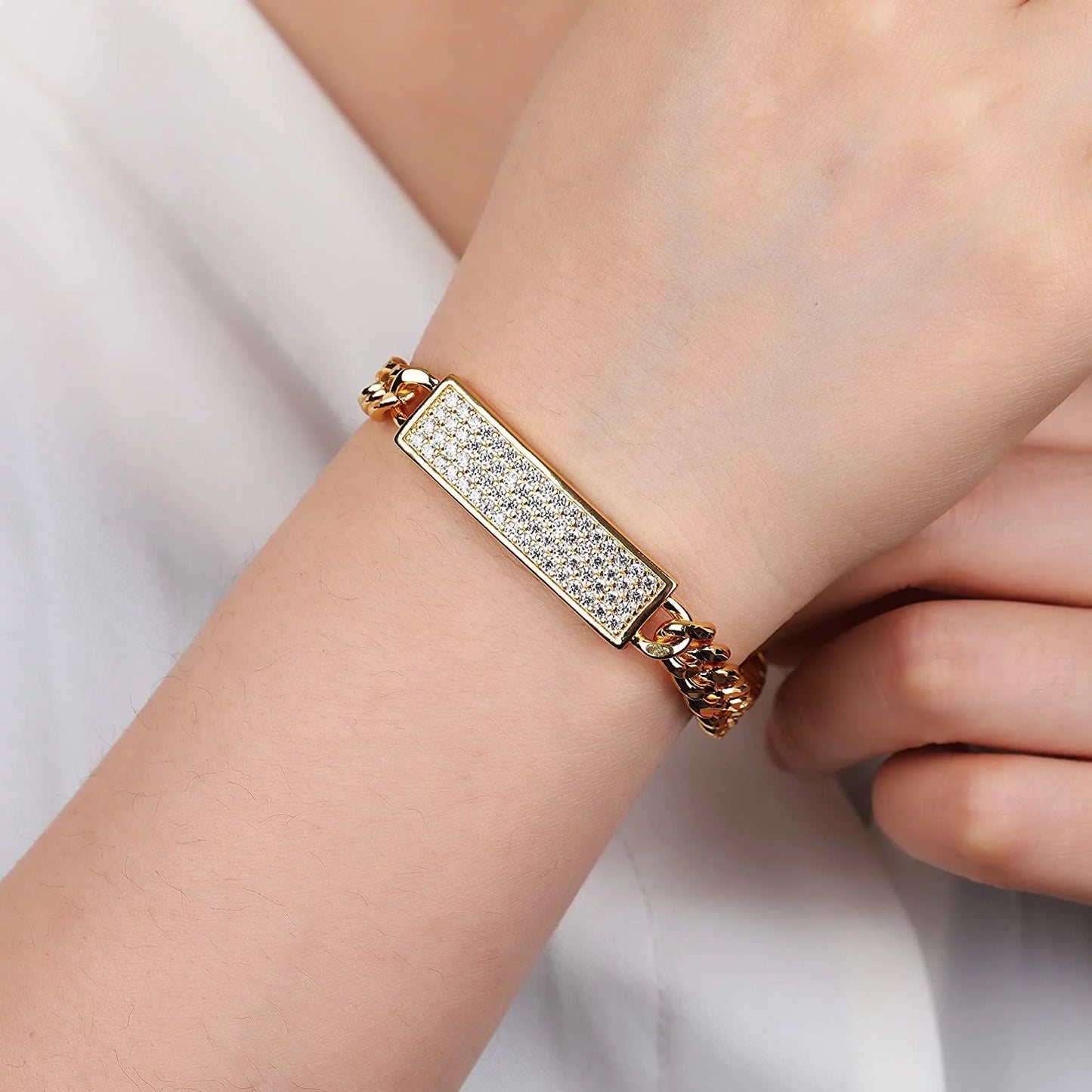 Bracelet ID Pave Cubic Cuban, Link Bergamo Plated Zirconia Gold Giorgio Curb Trendy Micro