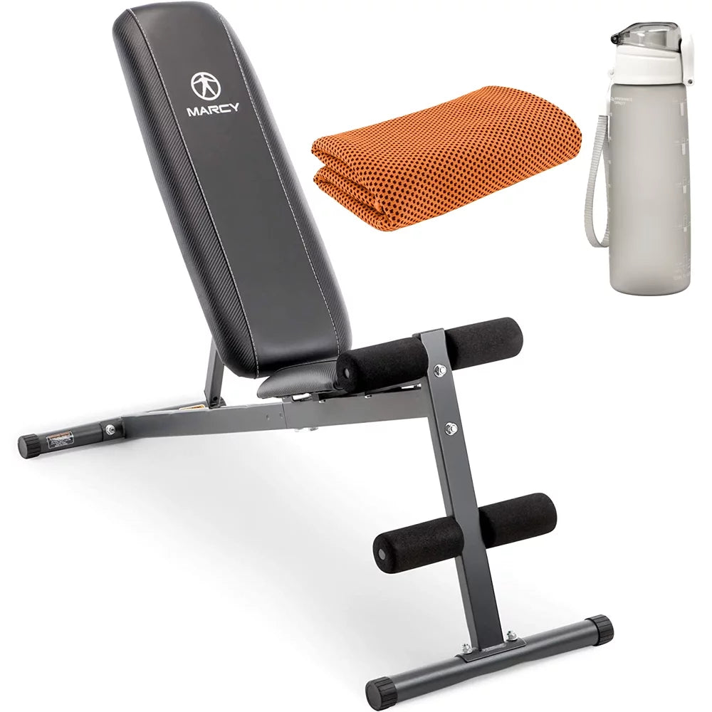 Upright, Incline, and Essentials Towel Cooling for Flat Bottle 27 Water Marcy Utility Workout Deco Bench Ounce with Decline, Exercise and Bundle SB-261W Sport