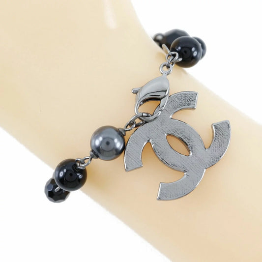 Pre-Owned Metal Chanel Mark Pearl Plastic x Women's CHANEL Fake 09V (Good) Bracelet Coco Silver/Black