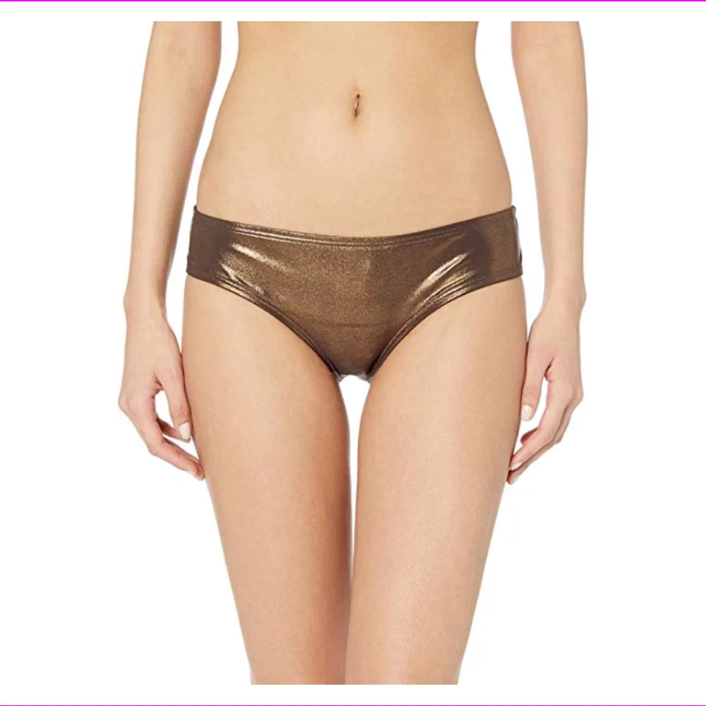 Bikini Women's L) Camuto Bottom Smooth Shine Swimsuit Shirred (Sun Bronze, Vince