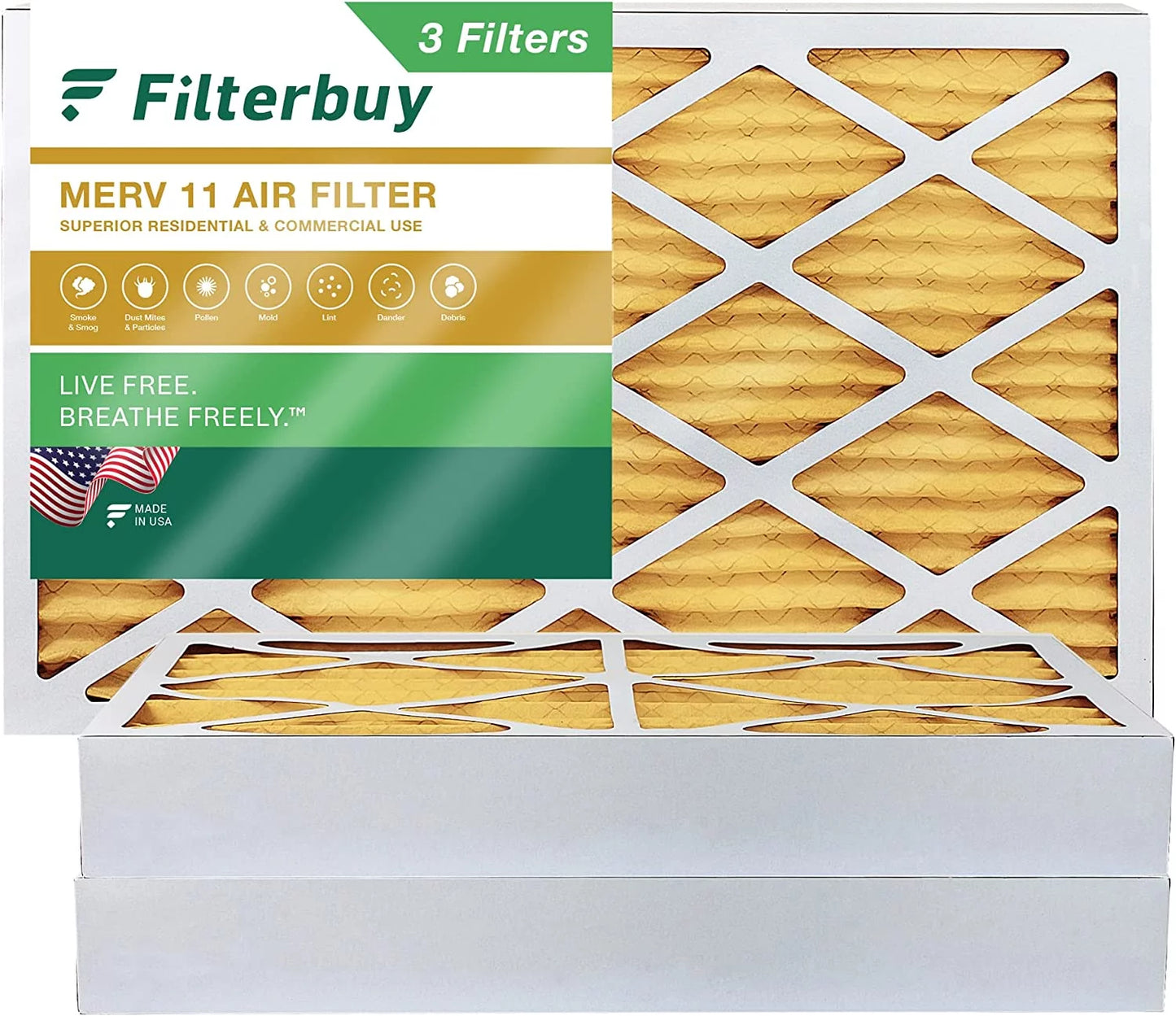 AC Filterbuy Pleated 11 Filters (3-Pack) Furnace Air HVAC 16x30x4 MERV