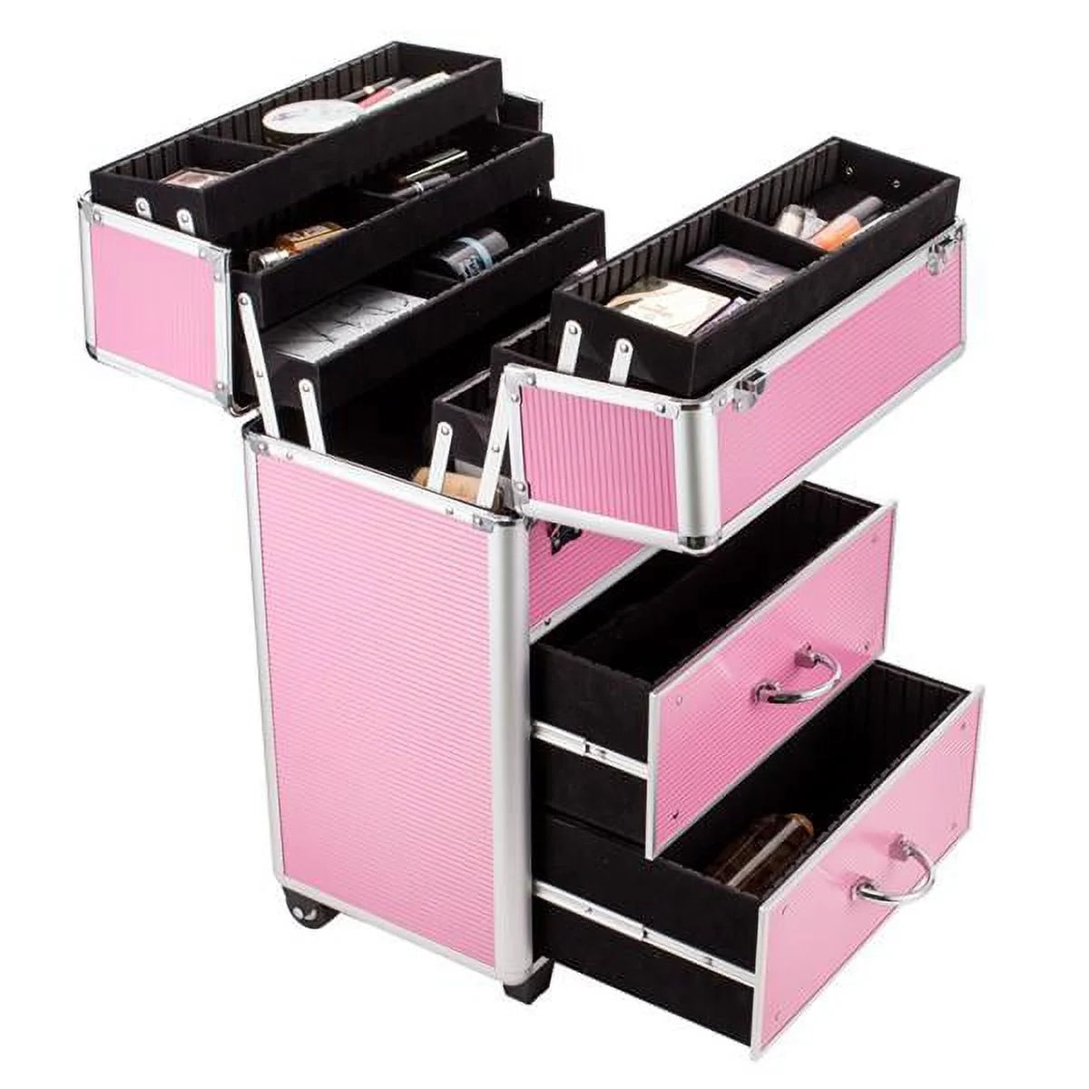 Lockable Tier with Cosmetic Train Case 4 Extendable Pink Trays Miekor Makeup