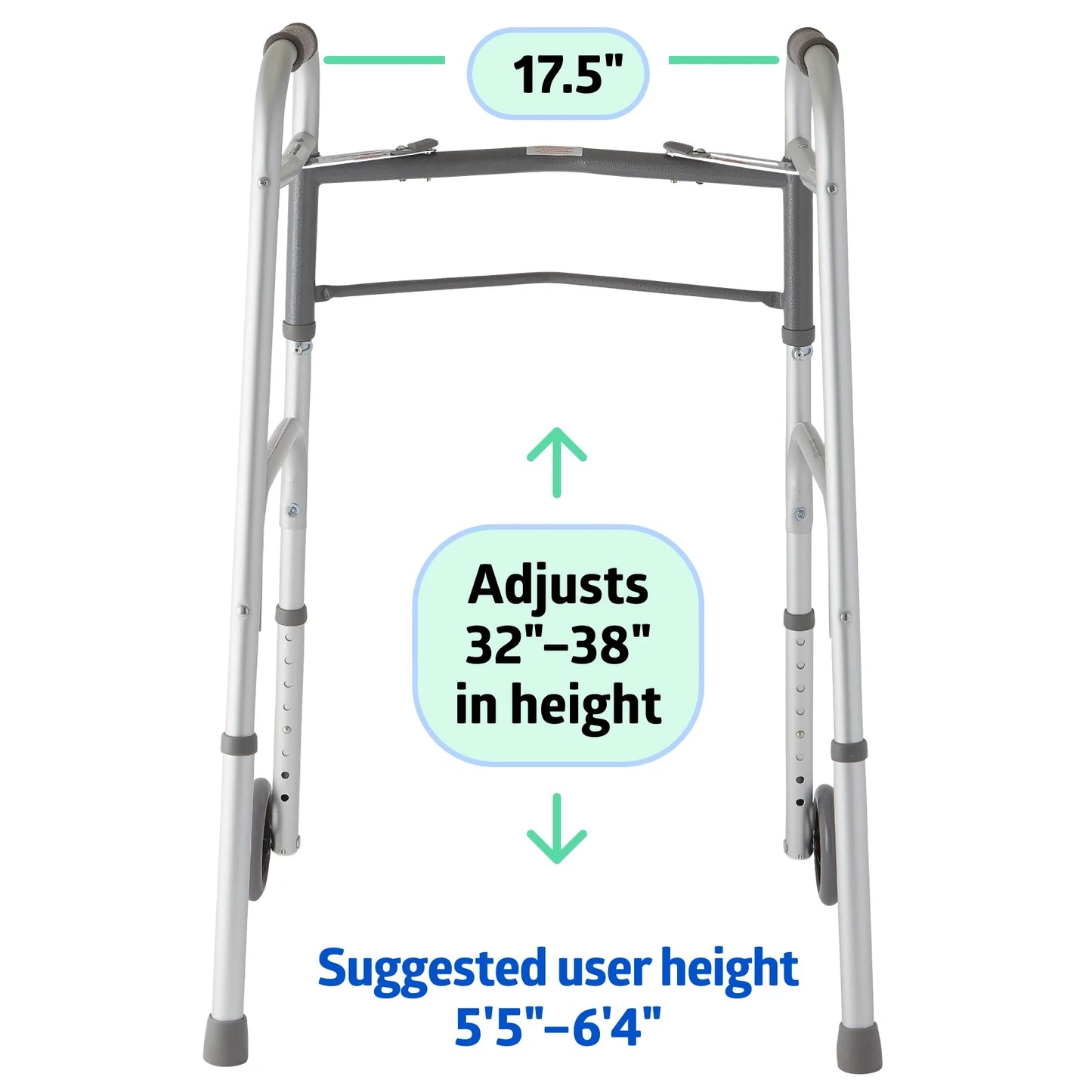 5” Supports with Wheels, Folding up Lightweight 300 Medline Frame Walker to lbs. Aluminum