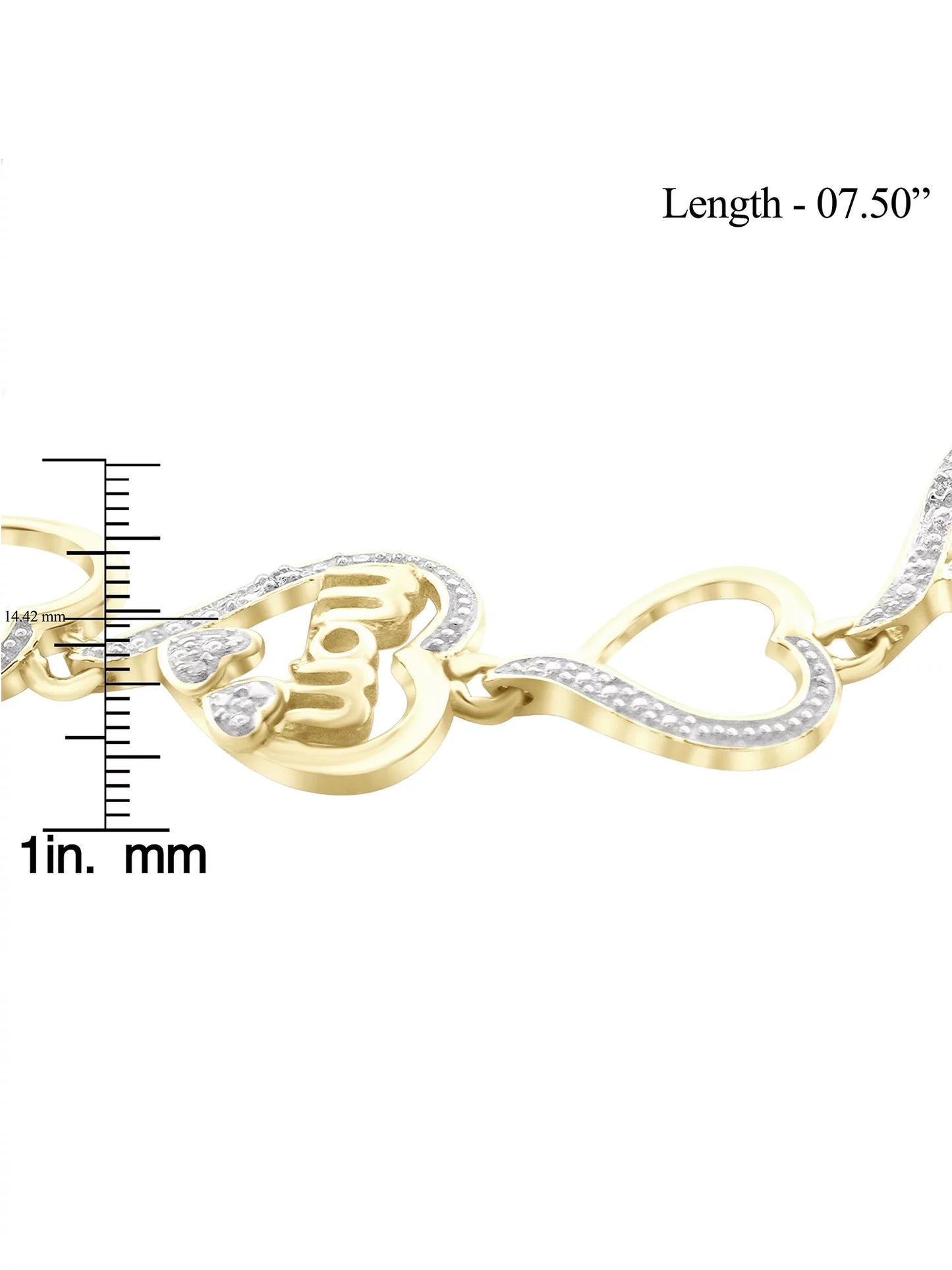 Accent 14k Bracelet Silver Heart Mom Diamond White Over Gold