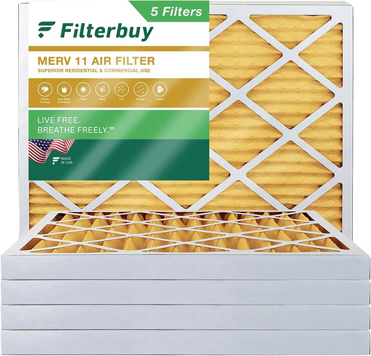 Filterbuy Pleated HVAC Air (5-Pack) 12x16x2 Furnace 11 MERV Filters AC