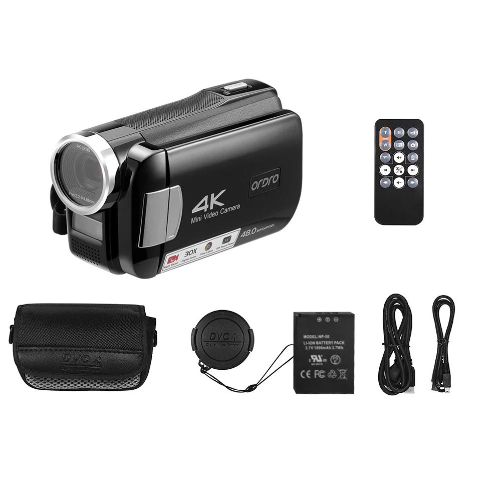 Digital Zoom Touchscreen 4K Inch Recorder 3.0 Carry Battery IPS Bag Camcorder Carevas IR Video with Remote DV Control Vision 48MP 30X AC2 Digital Night