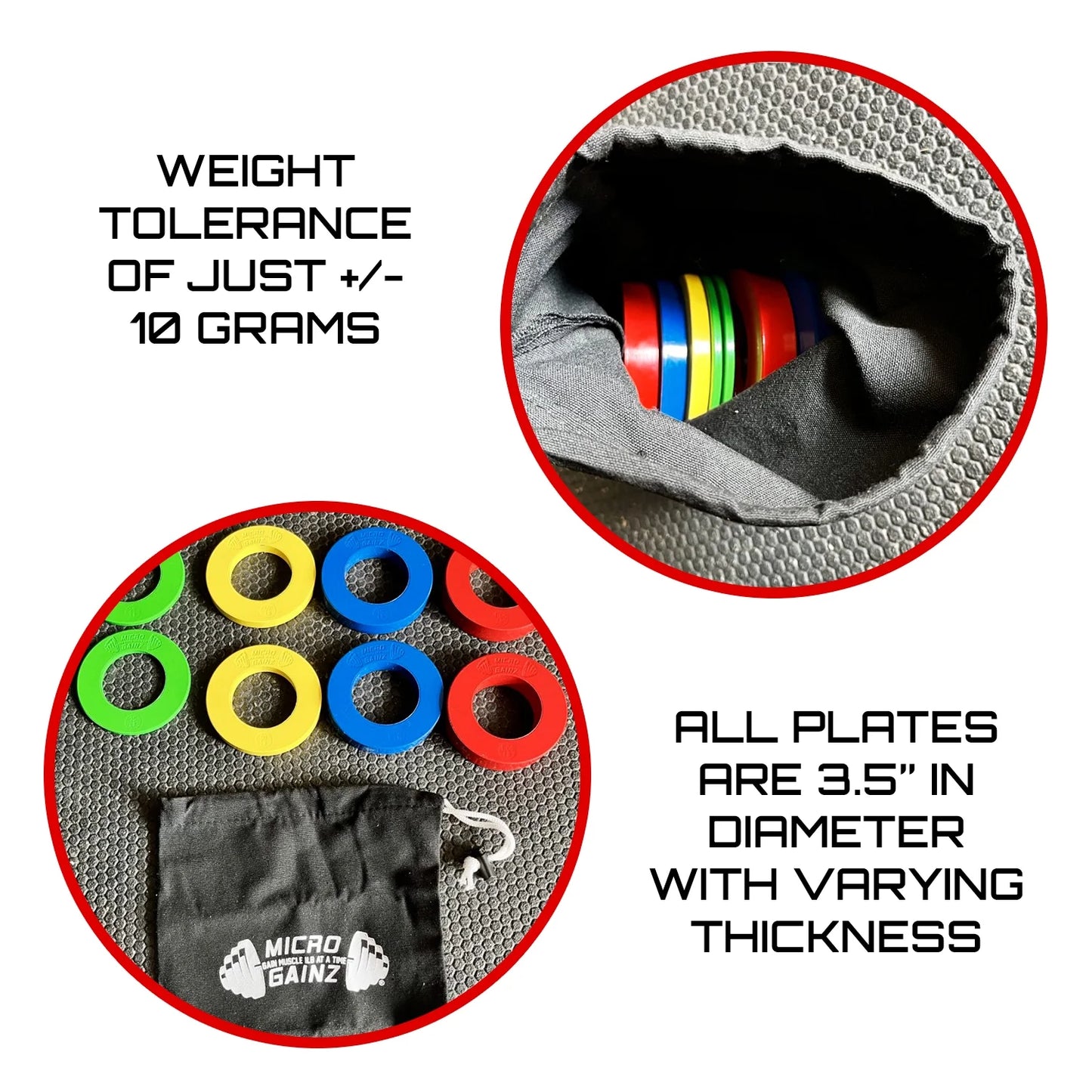 Weight Plate Micro w/ (8 Bag- For Made Set of Plates Gainz Olympic Plate .25LB-.50LB-.75LB-1LB Barbells, in USA Multi-Color Fractional Calibrated Set)