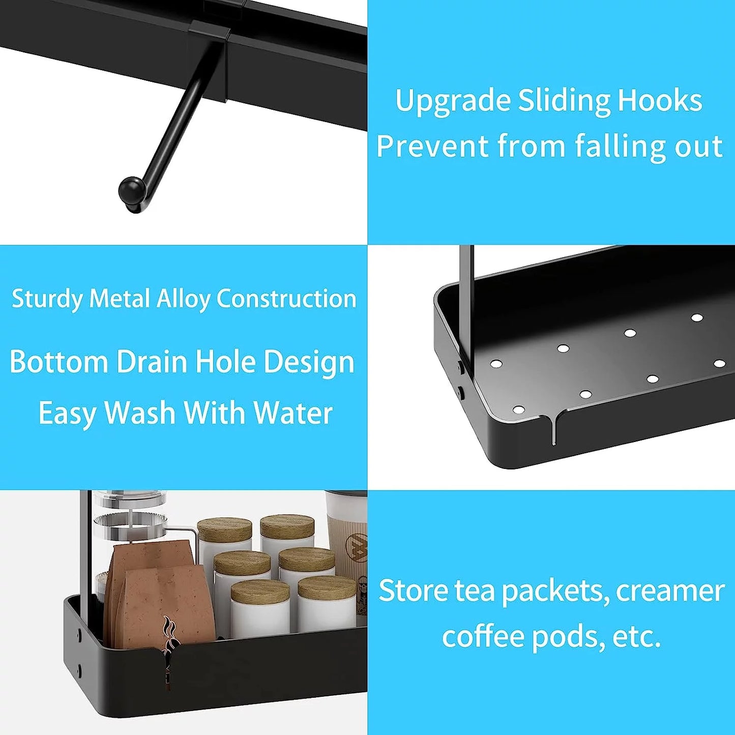 Tier BOIVSHI Storage with Countertop, for Coffee 16 Cup Hooks,2 Mug Rack Mug Tree Base Holder with Black Holder Cup Movable Hooks Holder Coffee