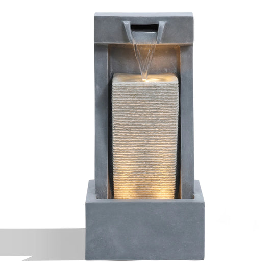 LuxenHome Gray with Sculpture 2-Column Outdoor Fountain Lights Resin