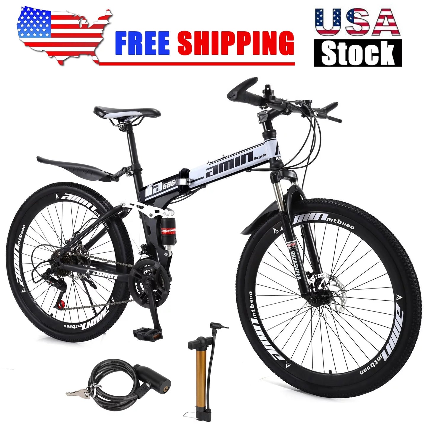 Suspension MTB Folding Mountain 26" Bicycle Bicycle Bike Foldable Adult Speed 26" 21 Unisex Suspension Bike Mountain Full Unisex 21 Folding Speed MTB Full