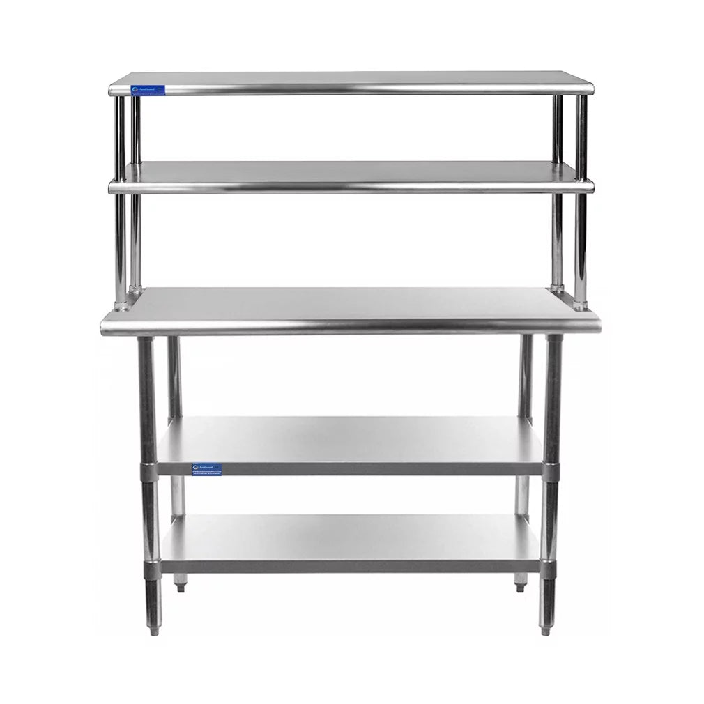 12" | Work Double Wide x Combo Metal | Prep Overshelf & Table Table Tier Shelves 24" Steel Stainless Shelving Two Kitchen 48" With