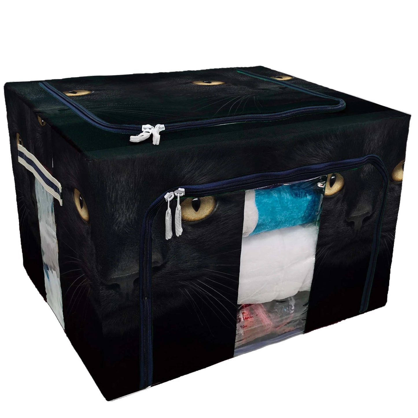 With Stackable Cat Foldable For Organizer Large Storage Bag camera the Boxes Clear Bedding,Clothes,Closets, ECZJNT Storage at Metal Bins Steel Frame looking Bedrooms Window Capacity Black