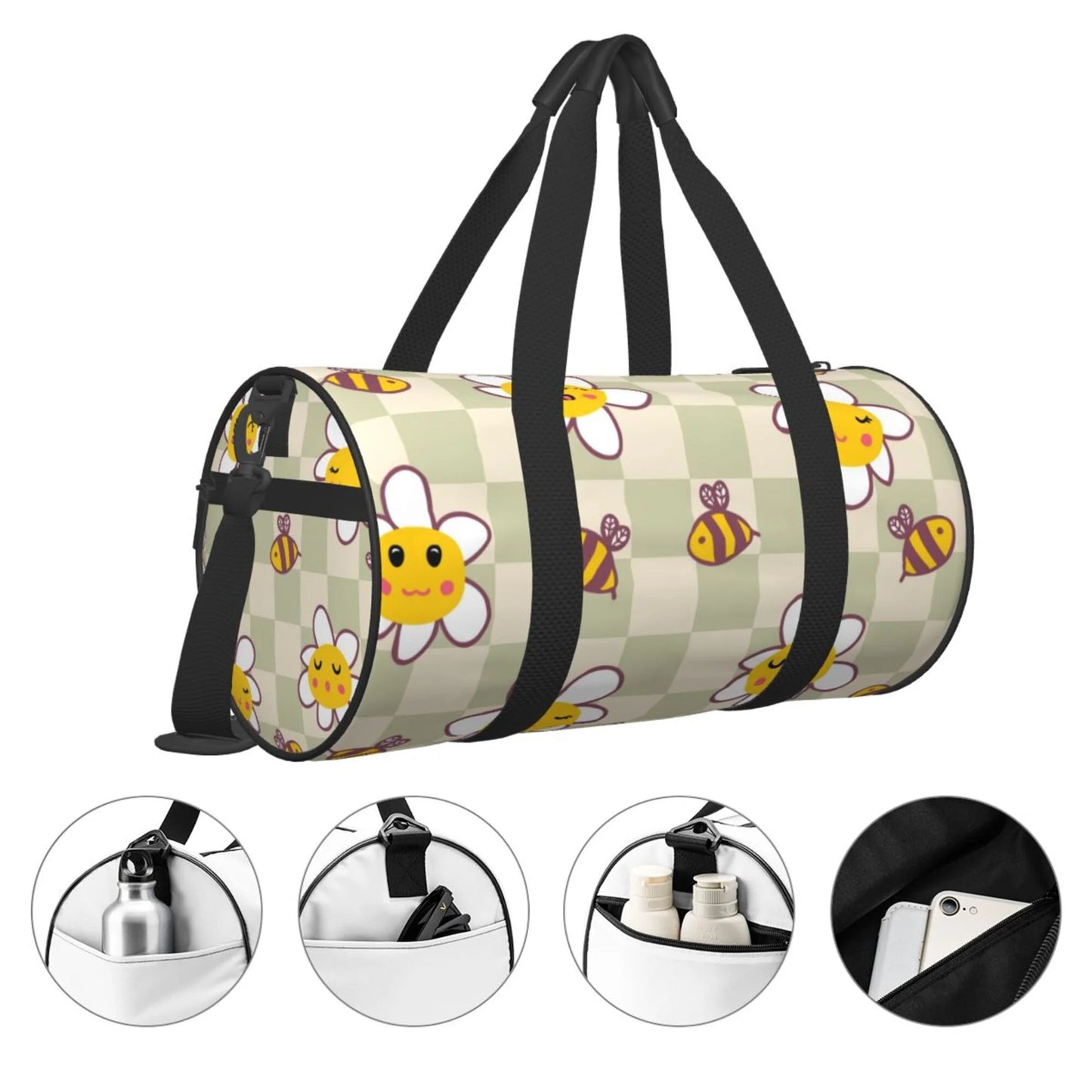 Bees Weekenders Travel Sports Men Women Gym Bag, Duffle Tote Daisies Bags Bag ZICANCN Retro Checkerboard for