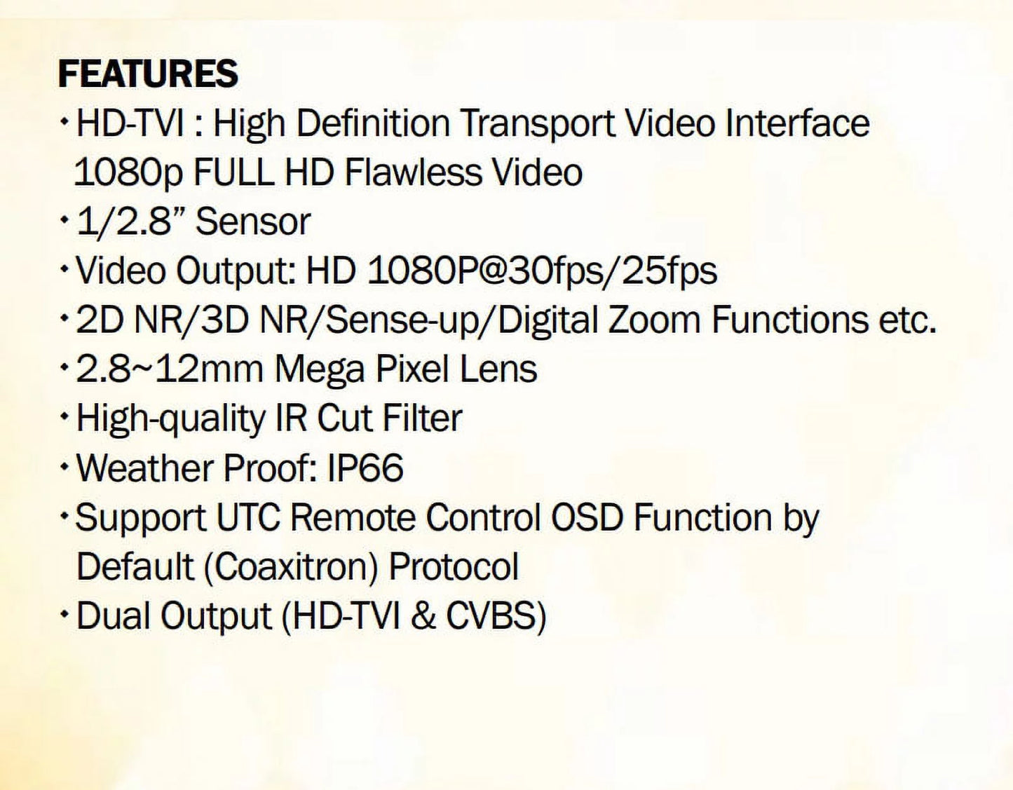 Outdoor IR 2.8-12mm, Sense-up 12V 2MP Camera, HD-TVI LED TIR-1412V-W DC, Bullet Eyemax 42