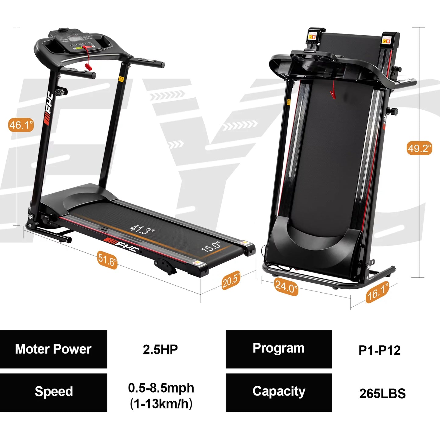 Fitness FYC and with Machine Portable Treadmills Treadmills Folding for Incline, for Running Compact Gym Jogging Walking Exercise Electric Home Foldable Home Bluetooth