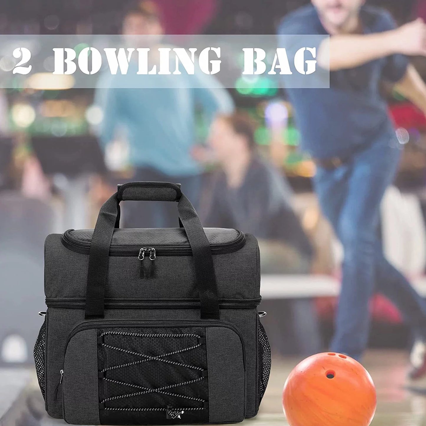 Padded Holder Tote Bag 16 with Bag Suzicca Ball Double Bowling and Pair Bowling Shoes for to Bowling Portable Balls Mens for of Ball 2 up