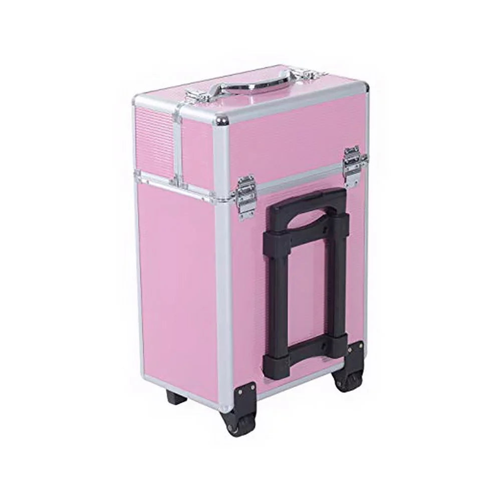 Train Makeup Wheels Tier 4 Rolling with Cosmetic Pink Cosmetic Lockable Cases, Women, Extendable Makeup Rolling for Organizer Trays, Case Cosmetic WRWQ852 Case