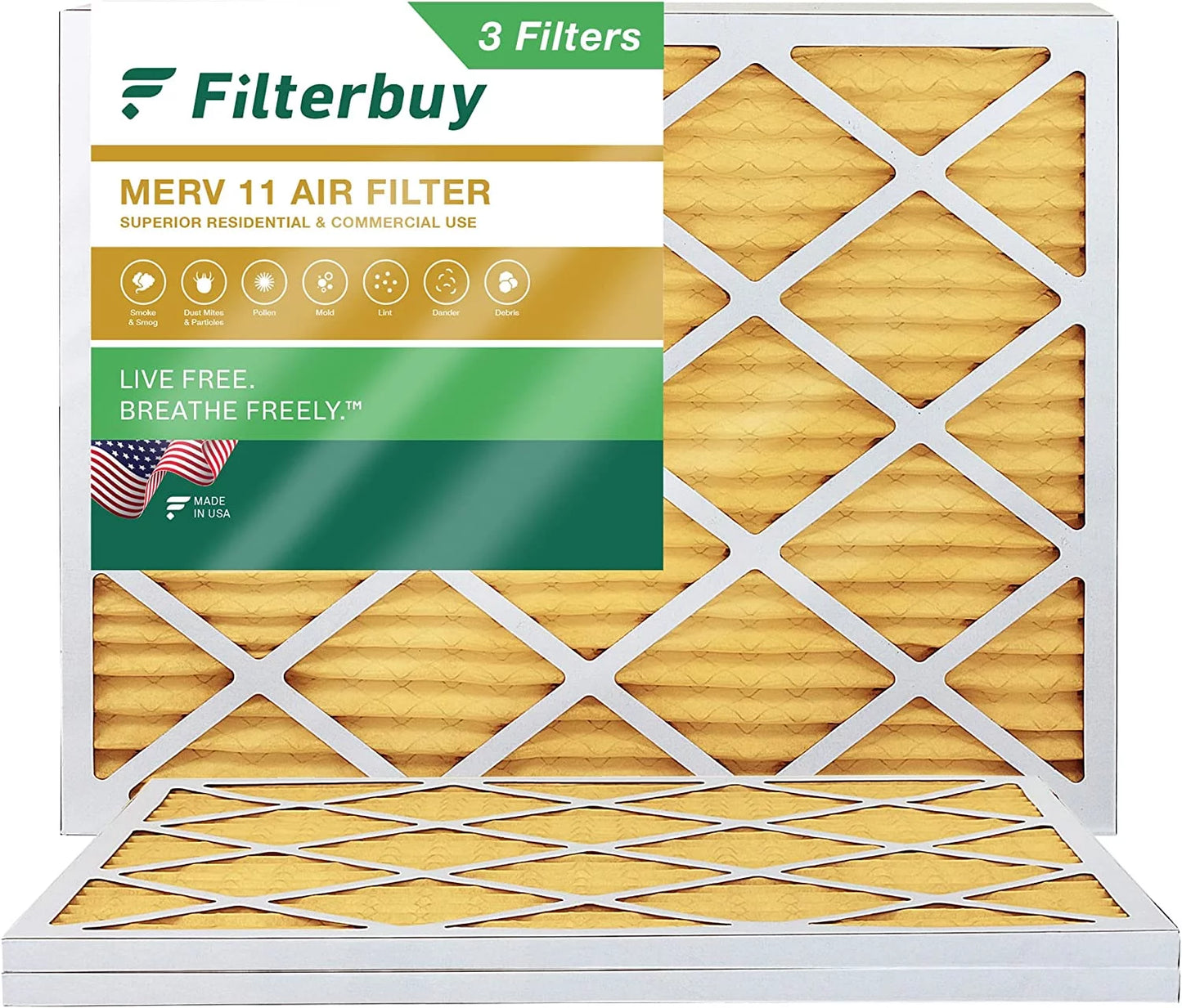 Pleated Filters 16.38x21.5x1 MERV HVAC Filterbuy 11 (3-Pack) AC Furnace Air