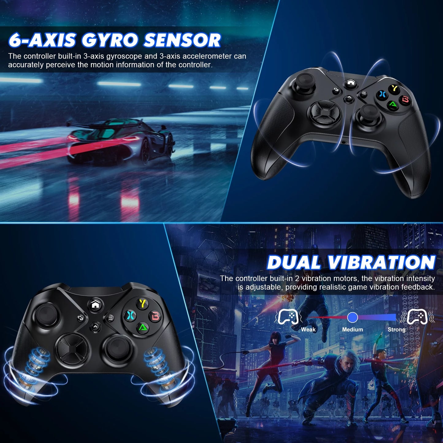 Vibration One and Series Sensor Dual with for Xbox PC, Xbox Turbo X-S/ Macro and Function, Wireless Six-Axis Support X-S/ Xbox Controller