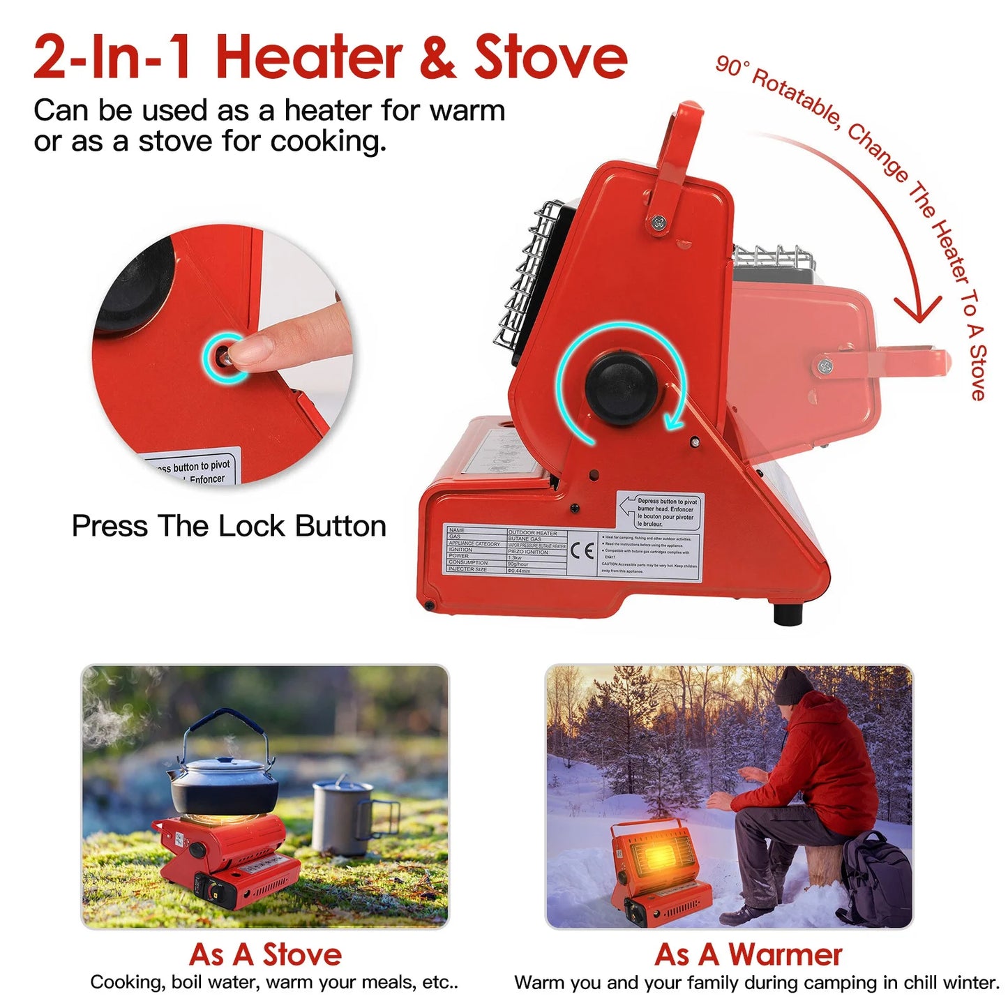 1 Heaters Heater Gas 2 Butane Camping Portable Fishing in Inside Home Burner iMounTEK for Use,