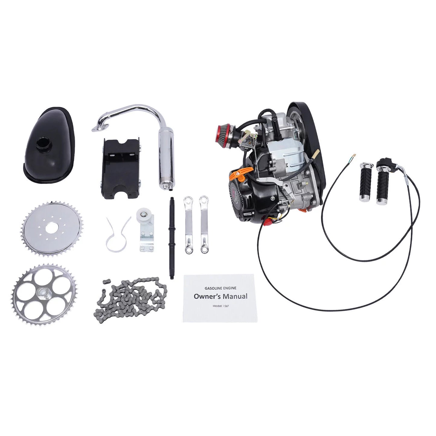 4 Gas Stroke Motor Kit Cylinder Engine 100cc Engine Single Kit, Tooth 44 EZ-156F Motorized Petrol Bicycle Kit Bicycle Chain Motor