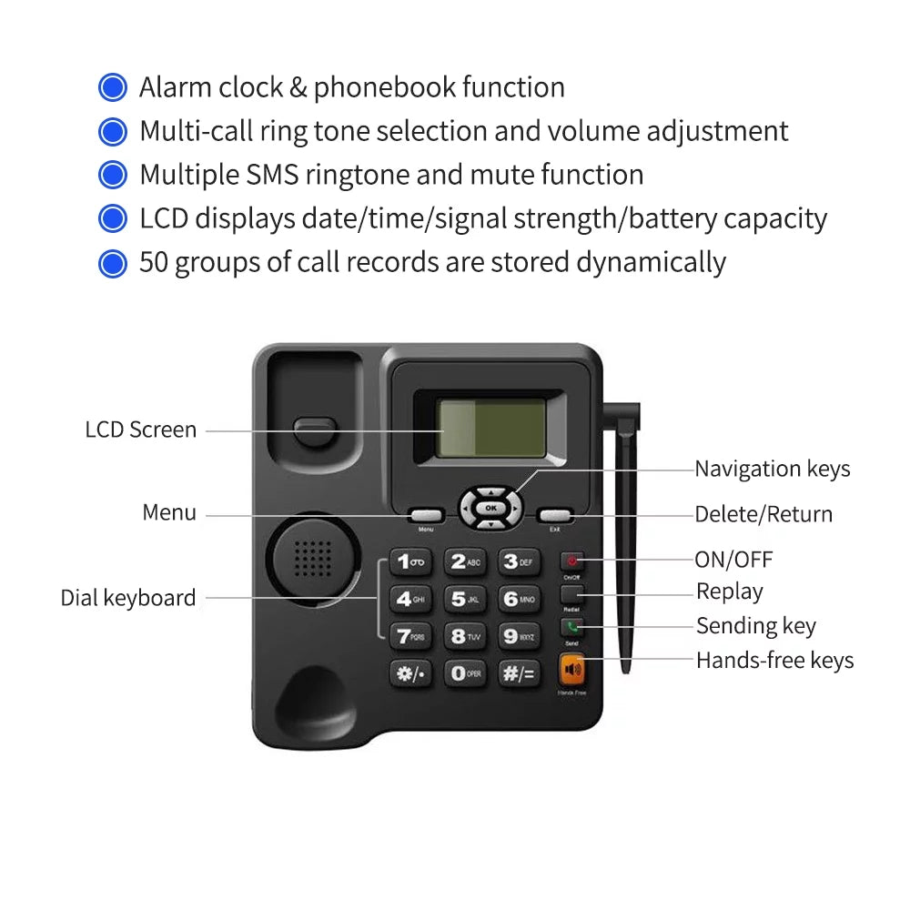 Phone for with Home and and Desktop Set GSM Cards Use Cordless SIM Bisofice Office Dual Support Telephone