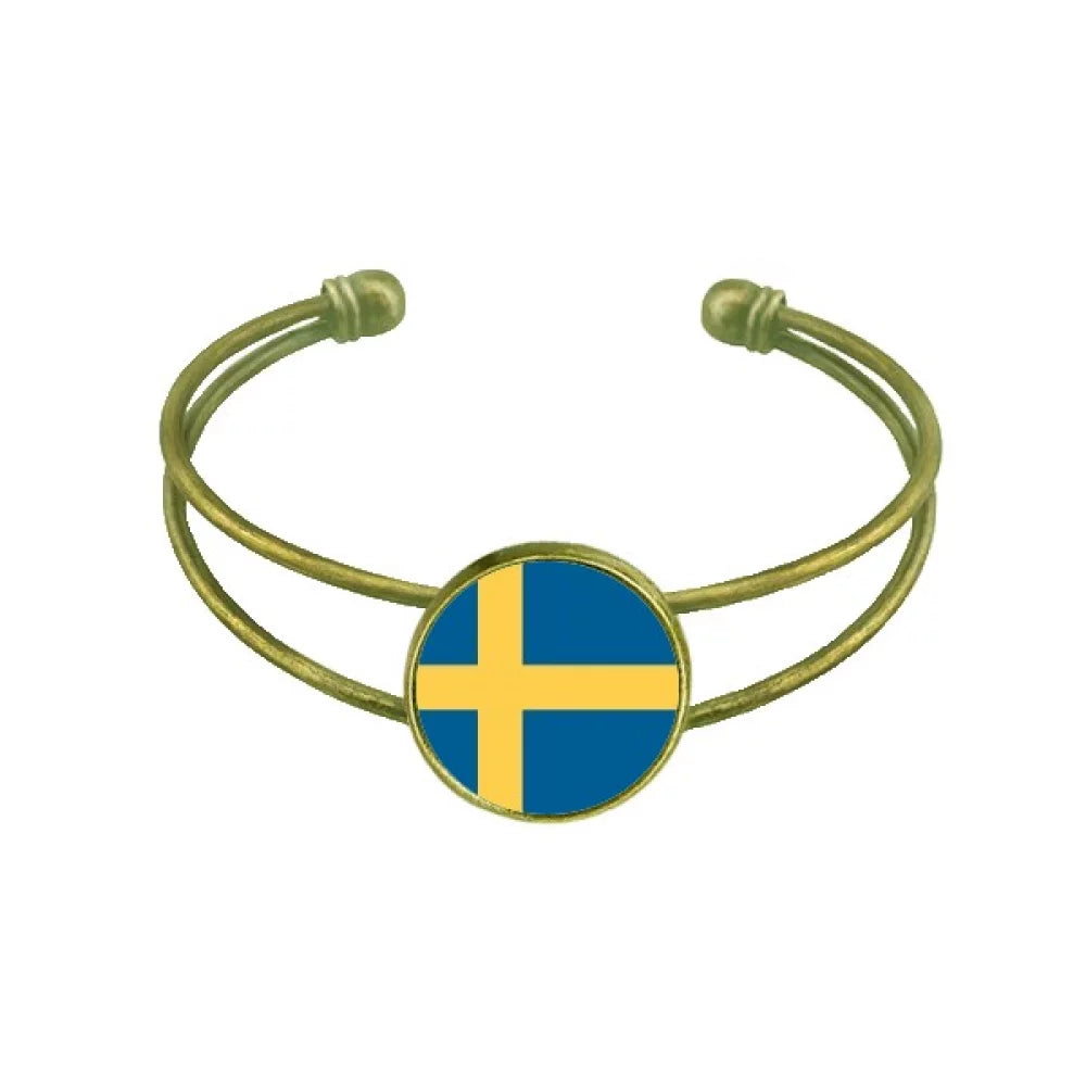 Country Bracelet Bangle National Sweden Flag Open Jewelry Cuff Europe Retro