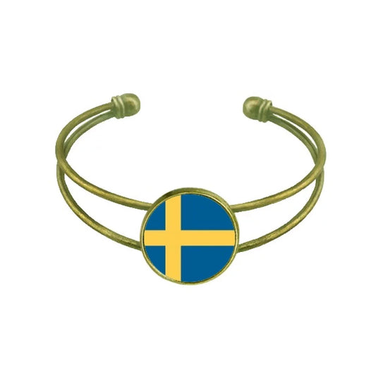 Country Bracelet Bangle National Sweden Flag Open Jewelry Cuff Europe Retro