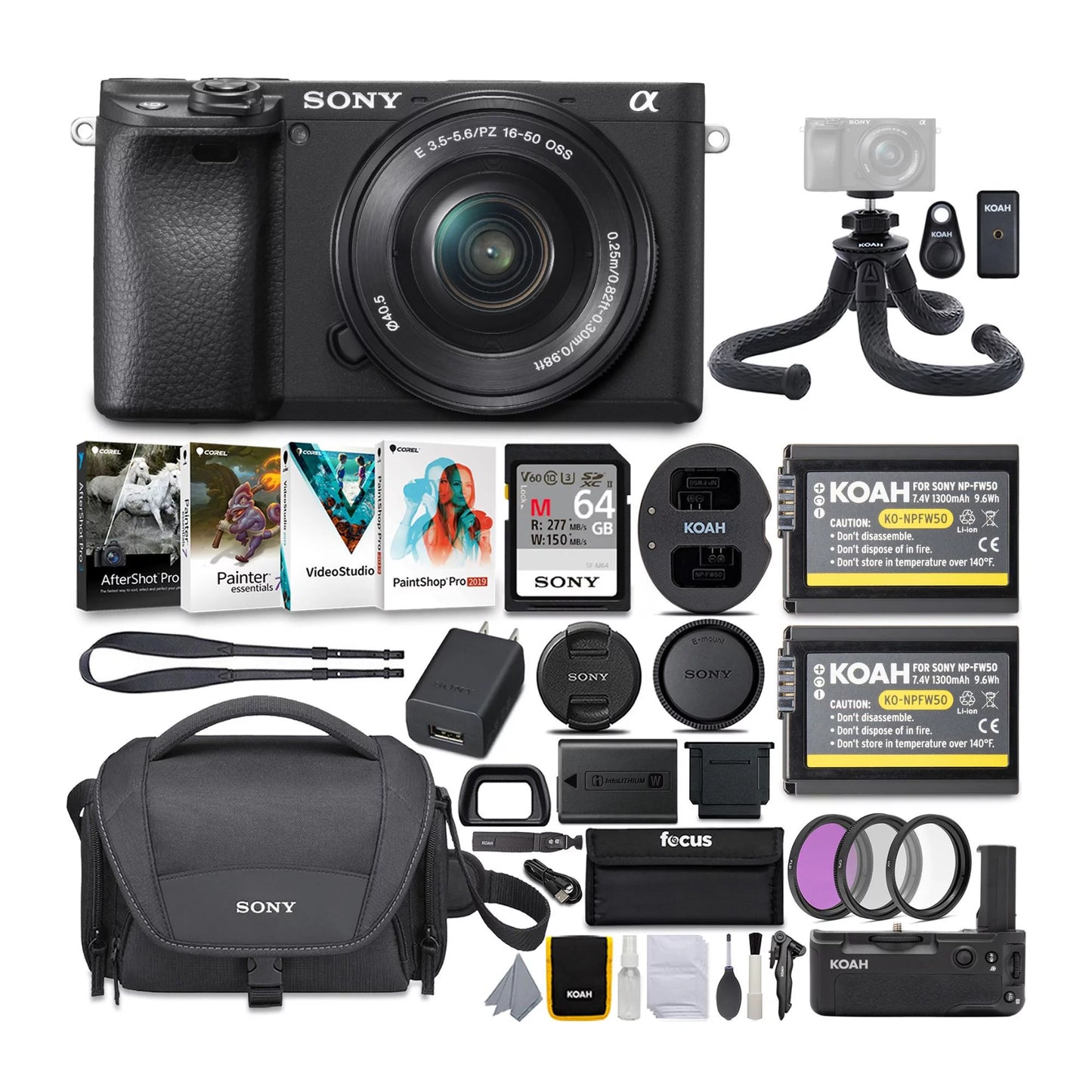 16-50mm Camera Holiday with Digital ILCE6400L/B Mirrorless (Black) Sony Bundle