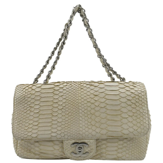 CHANEL Crossbody Pre-Owned Leather Ivory Flap Python Bag