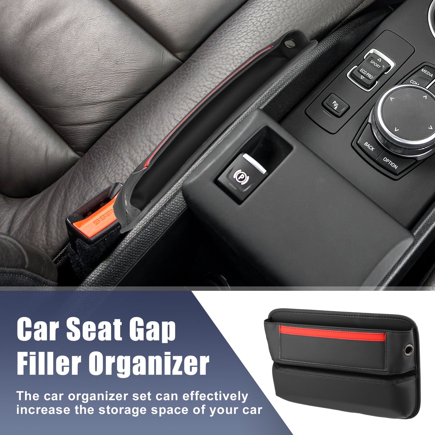 Side Box Black Pockets Filler Pocket Red Car Gap Console 2pcs Organizer Car Multiple Storage Seat Seat