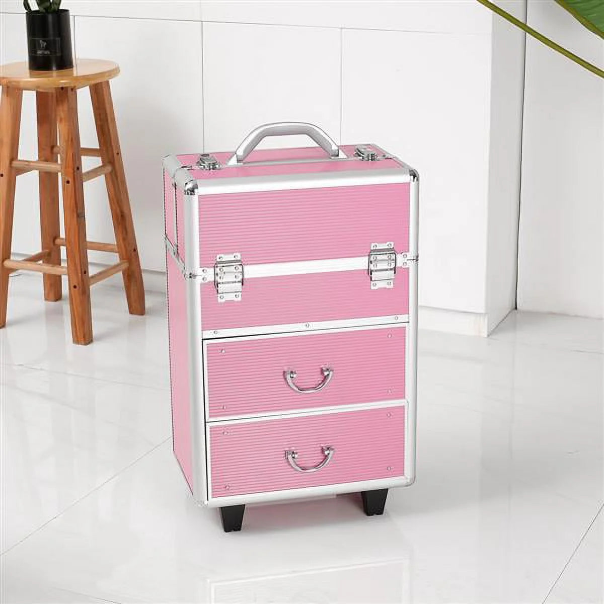 Lockable Tier with Cosmetic Train Case 4 Extendable Pink Trays Miekor Makeup