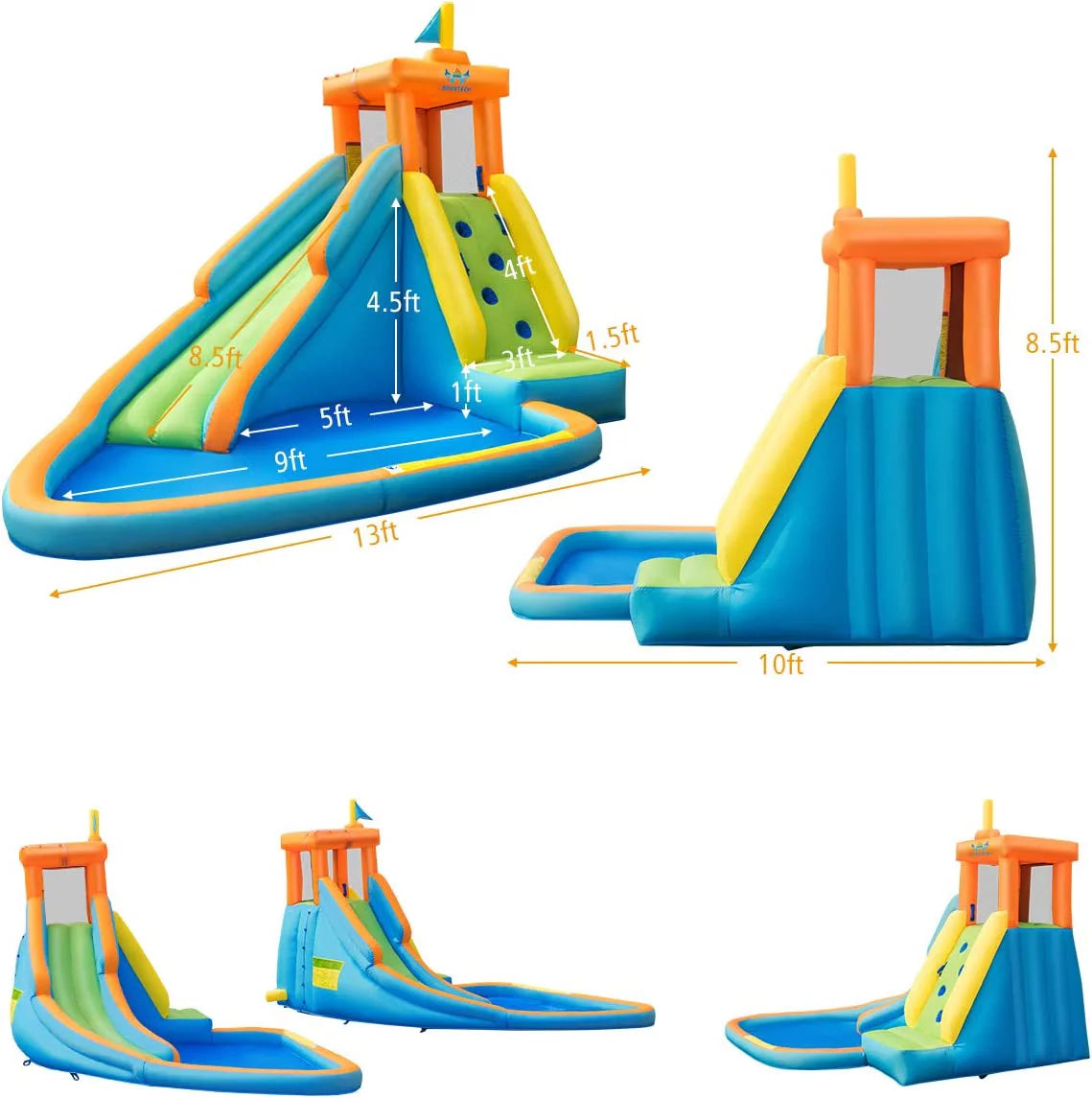 Outdoor Splashing Water w/Long Slide, Cannon, for up Blower, Water 740w Water Kids Adults Themed for Big Kids and Slides Park Slide, Inflatable Pool, Giant Backyard Water Hippo Blow Indoor