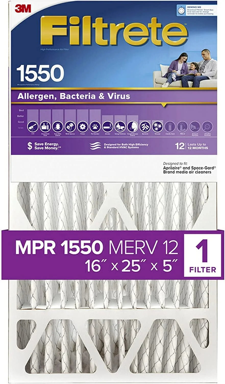 Living DP, 24.13 Allergen Filtrete actual 15.75 Furnace Deep x 4.88 Pleat, dimensions 1-Pack Ultra AC Air Healthy Filter, 16x25x5, 1550 x MPR