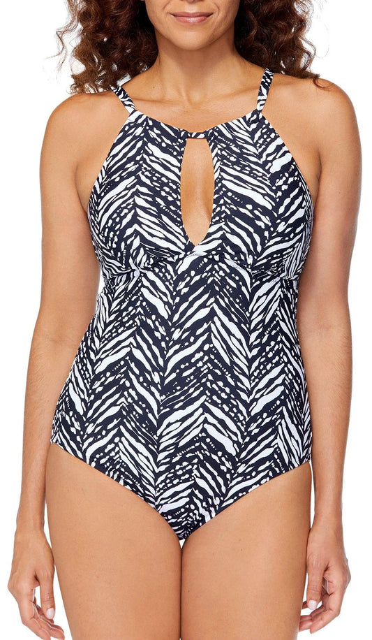 6 Kalahari Leilani Womens Poolside Black/white Piece One Swimsuit