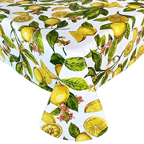 Oblong/Rectangle Lemon Backed 60 Zesty Lemons 102 Newbridge Picnic, Vinyl Waterproof Vine Inch Indoor/Outdoor Tablecloth, Flannel x Kitchen Tablecloth, Patio and Inch Dining, Barbeque,