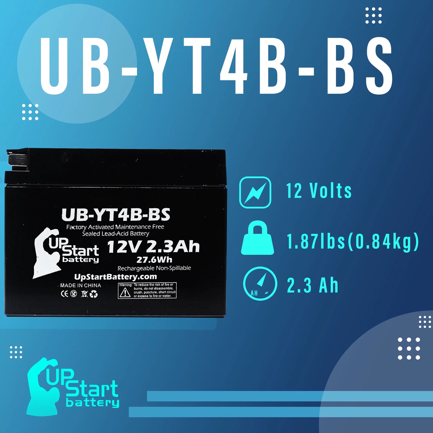 400CC Activated, Yamaha Battery Replacement Maintenance Battery Free, Factory UpStart 12V, Motorcycle SR400 - 2004 2.3Ah, UB-YT4B-BS 4-Pack for