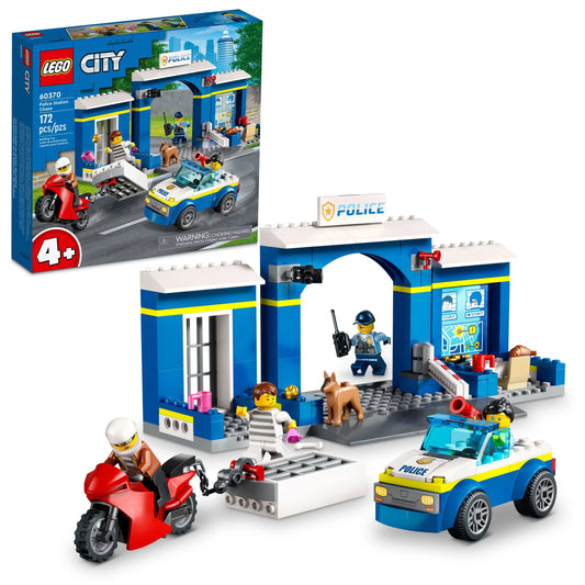 Minifigures Chase Station Jail, Dog Car Plus Old 60370, and Breakout 4 Toy for Kids Motorbike, Police City Years Playset 4 LEGO with and Figure, Toys