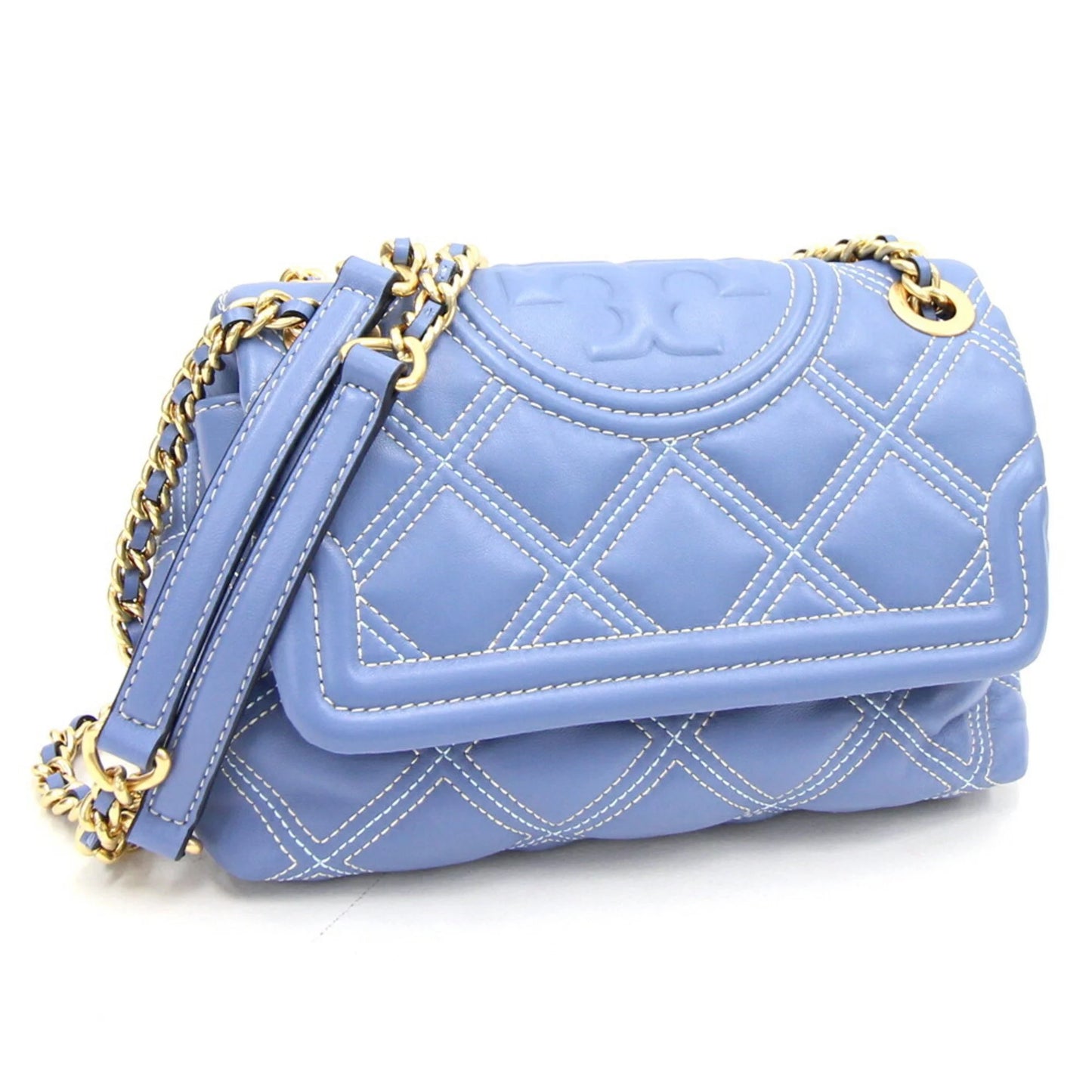 Burch blue stitch bag TORY soft BURCH 64424 convertible chain Fleming CONTRAST shoulder contrast Tory STITCH New) (Like ladies light SOFT Pre-Owned CONVERTIBLE leather FLEMING