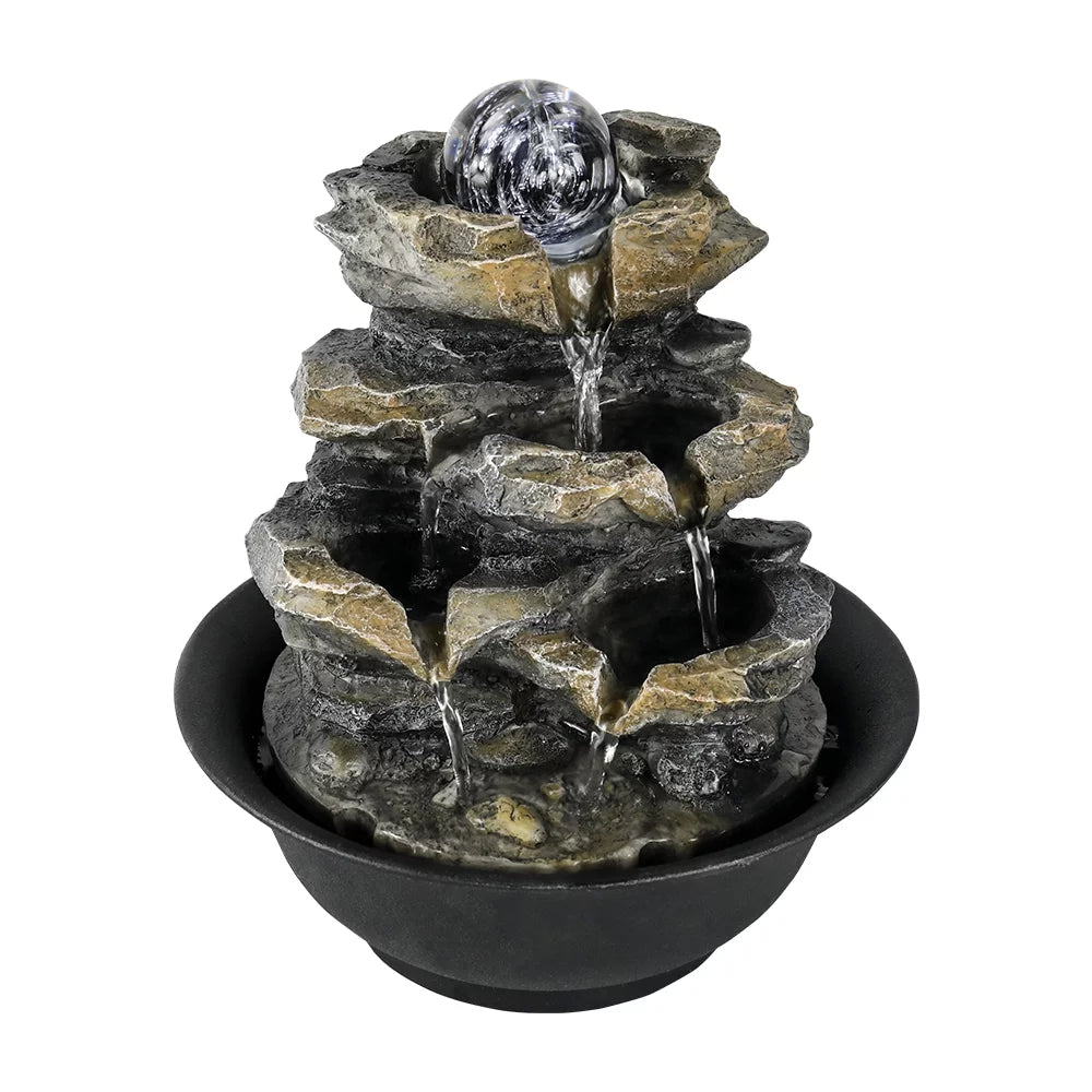 Lights Water Rock Falls 4-Tier Tabletop 8.3-inch and with Fountain Home Office Cascading Decor for LED High