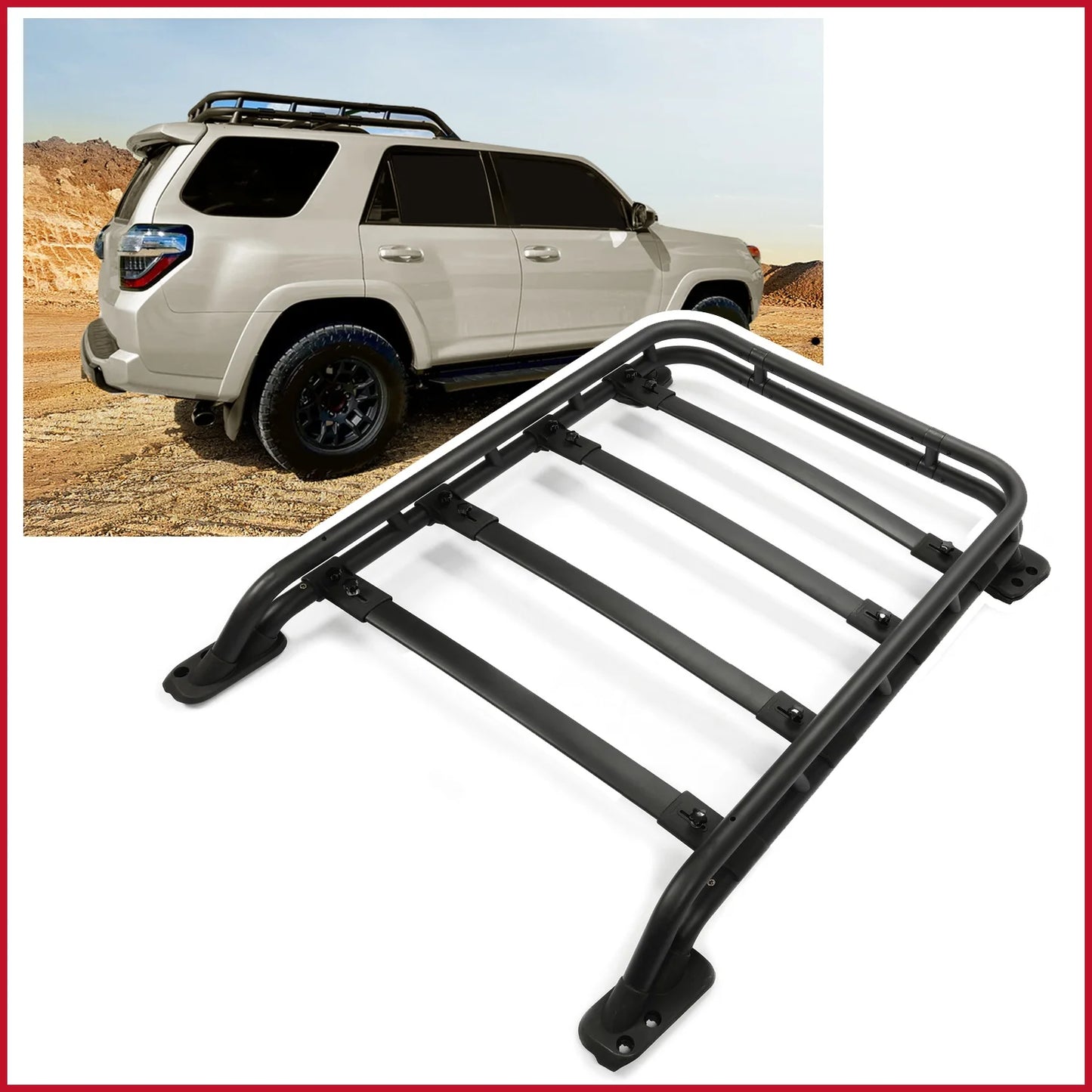 Toyota Bar Rack with Coated Carrier Black Luggage 4Runner Cargo 2010-2023 Roof Powder Extra Aluminum Basket Rooftop Compatible