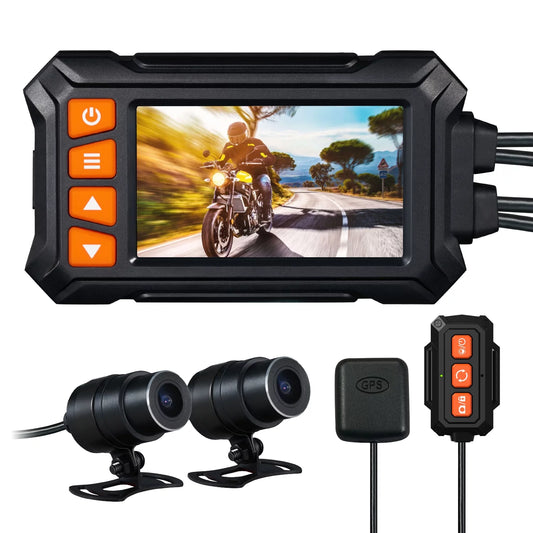 Waterproof Motorcycle ZOMFOM up 30fps/1080P MD30 Camera, and Remote, Wired Dash GPS, Mode, with Race 2K Max Cam Front LCD and Dual to Rear All EIS Wi-Fi, 256GB Angle 60fps 150° 3'' Wide